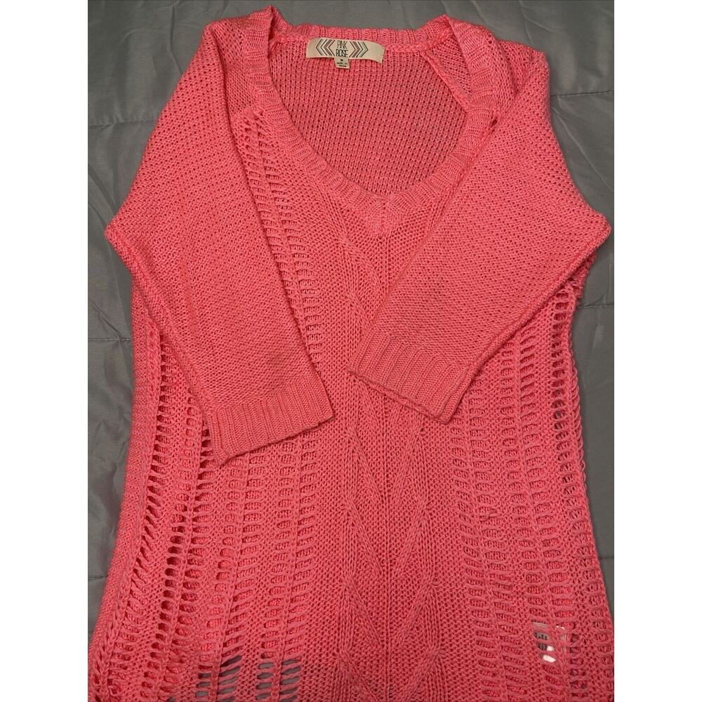 PINK ROSE LADIES' HOT PINK S/S CABLE TUNIC SWEATER/TOP, SIZE SMALL